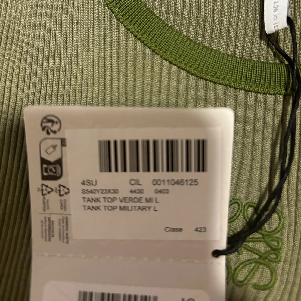 SOLD NWT LOEWE Anagram Tank Top Ribbed Military Green Size Large 100% silk $690 - Picture 6 of 10